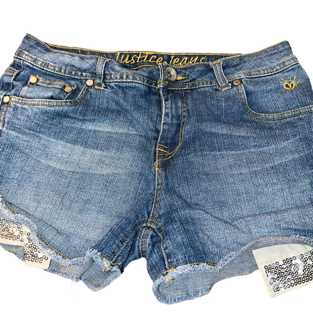 Justice frayed denim with sequins pockets shorts‎ size 16R girls
